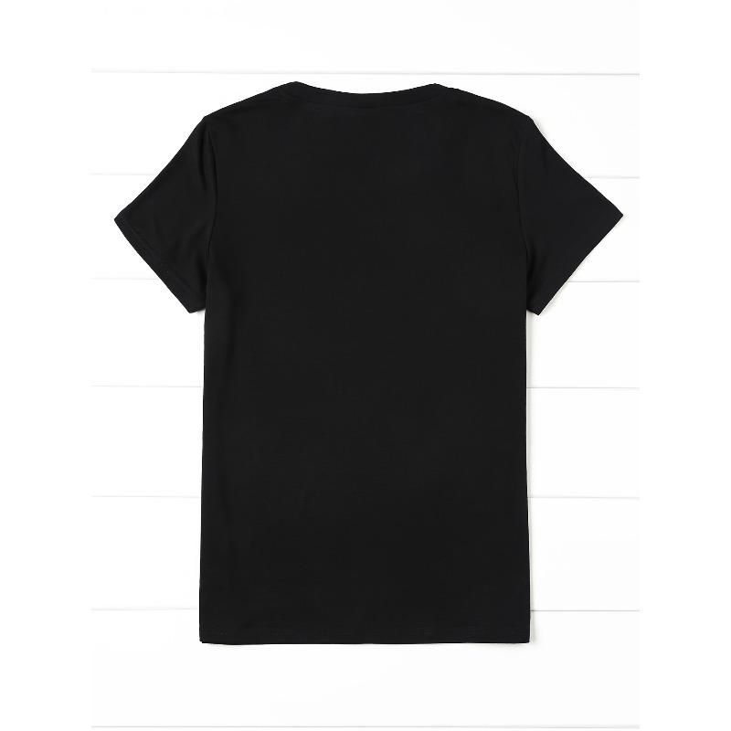 Europäische Größe Übergröße, T-Shirt mit Buchstabenaufdruck und Rundhalsausschnitt, Lässiges Kurzarm-T-Shirt für Frühling & Sommer, Damenbekleidung