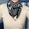 Autumn and Winter Magnetic Buckle Triangle Scarf for Women, Houndstooth Pattern Neck Warmer, Silk Cotton Thermal Neck Protector, Small Scarf, Lazy