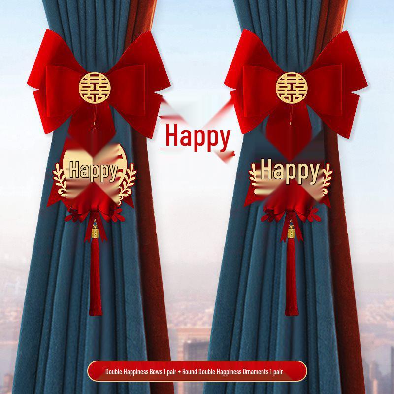 Wedding Curtain Tiebacks: Bridal Room Double Happiness Decor Set