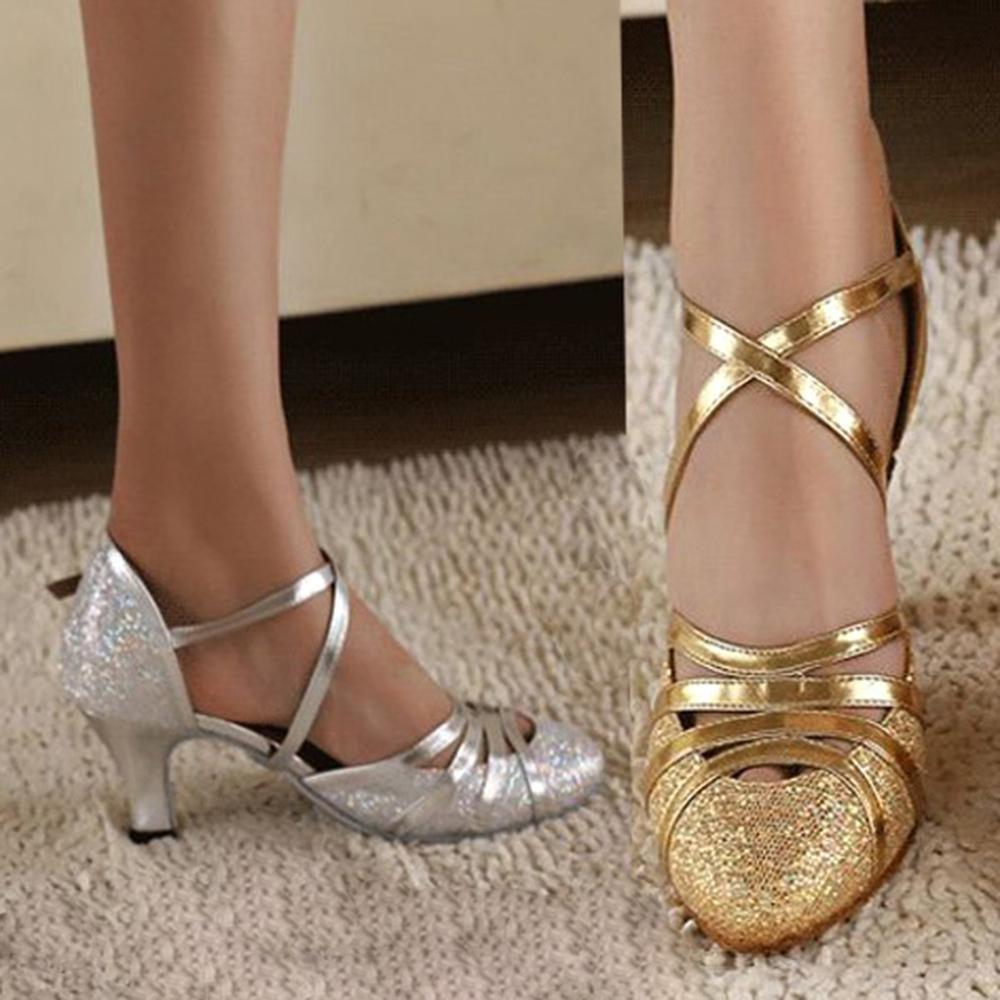 Elegant New Fashion Lady Latin Bling Sandals With Low Heel For Ballroom Dancing