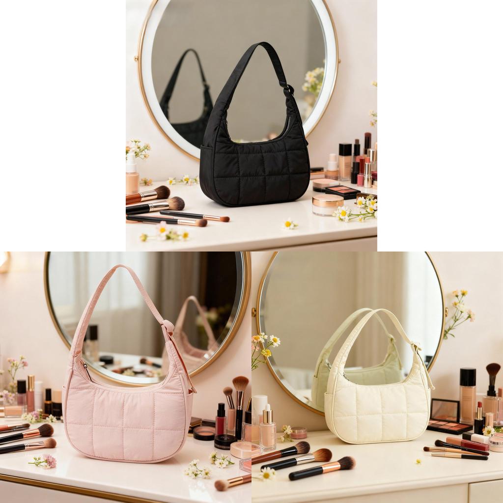 Fashion Womens Small Nylon Bucket Bag With Chain Lock For Daily Use