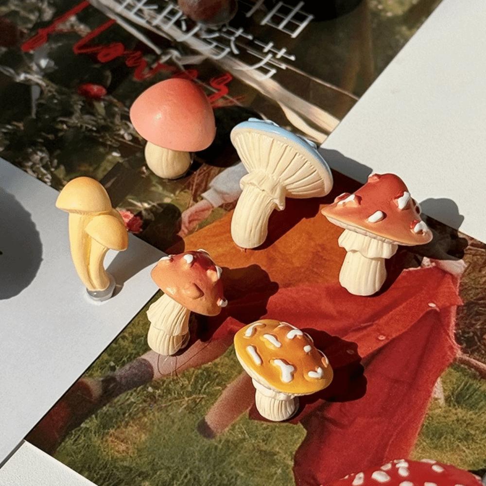 6pcs 3D Mini Mushroom Fridge Stickers Simulated Forest Theme Miniature Figurines Magnetic Micro Landscape Ornaments Home Decor