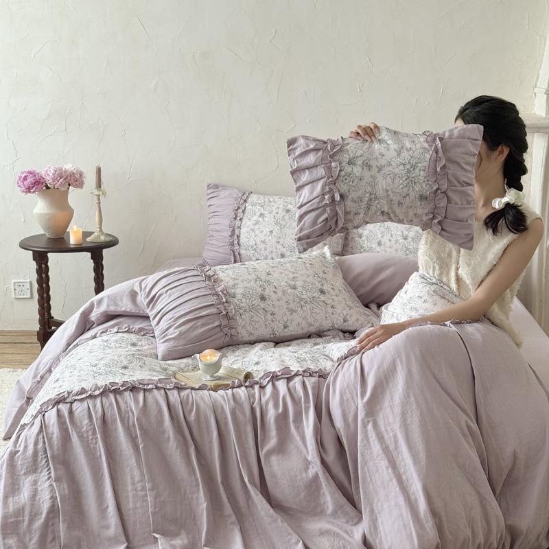2026 Spring/Summer French Pure Cotton Double-Layer Gauze Lace Bedding Set