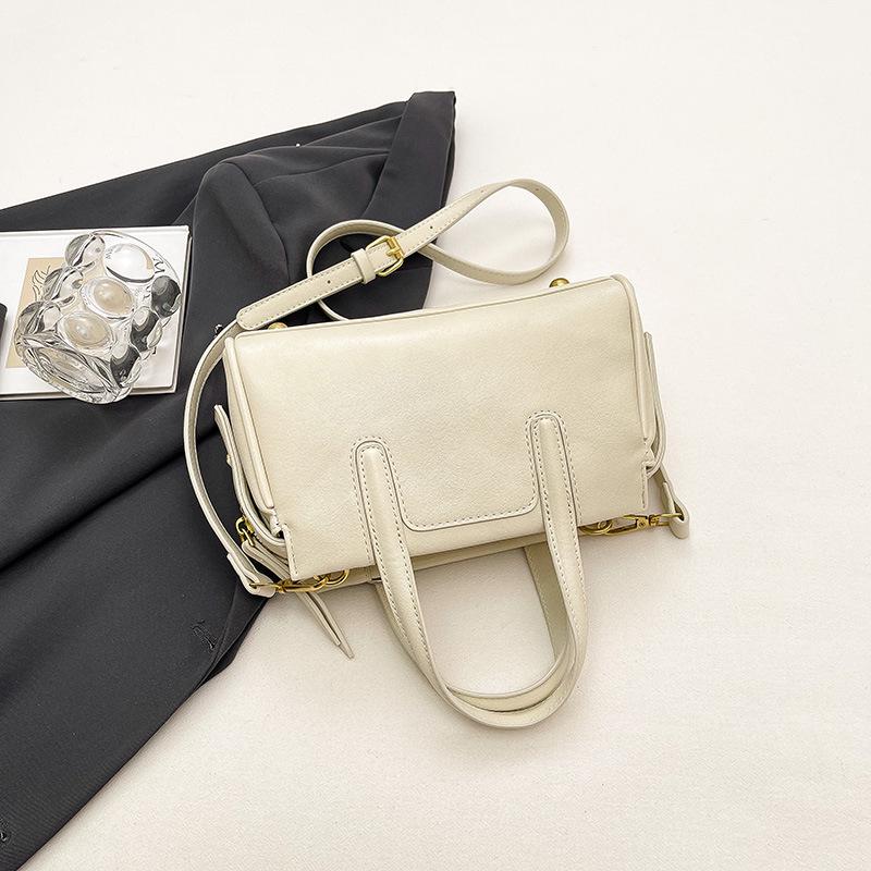 Retro Korean-Style Solid Color Boston Handbag - Women's Single Shoulder Crossbody Bag