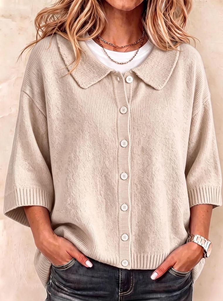 2026 Autumn/Winter Solid Color Knit Cardigan: Slimming, Soft, and Breathable Mid-Sleeve Sweater