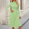 Women's Casual Fashion High Neck Long Sleeve Color Midi Dress