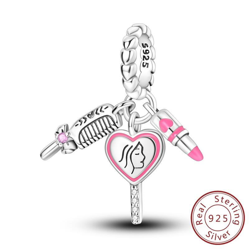 Copper Pink Lipstick Pulley Balloon Bike Butterfly Charm Pendant Fits Genuine Bracelet DoItYourself Jewellery