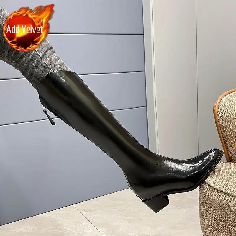

Осенние туфли до колена с высоким голенищем, женская зима 2024 года, средний каблук, акция Y2k, шикарные и элегантные модные ботинки, длинные сапоги для женщин 37