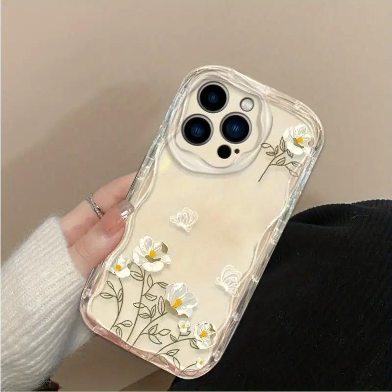 Simple flower transparent TPU soft case Apple 15 mobile phone case female iPhone17promax silicone 16 transparent case
