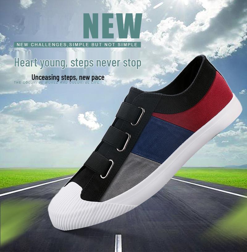 Spring Men's Slip-On Canvas Shoes: Korean Style Color Block, Breathable Casual Low-Top Skate Shoes