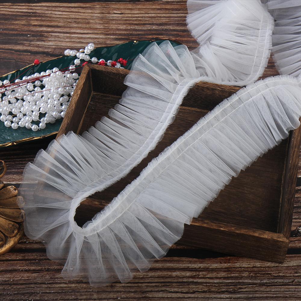 Stretch 5CM Wide Ruffled Lace Fabric Double Layer Pleated Ribbon Trim for Doll Clothes Costume Splicing & DIY Craft Decoration