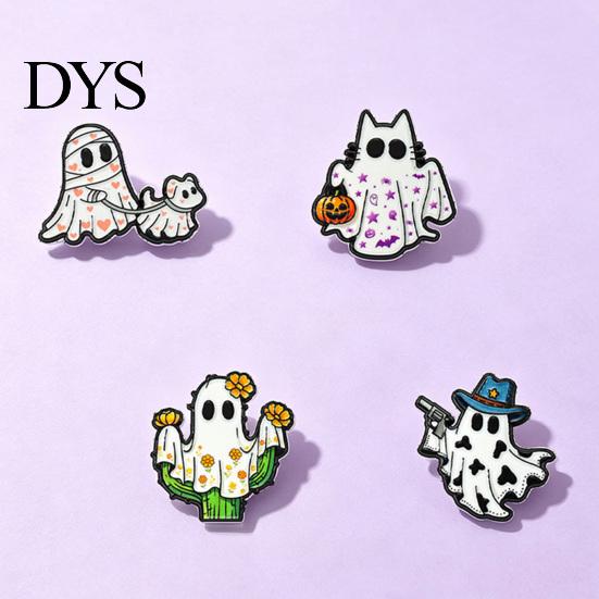Ghost Theme Jewelry Halloween Cartoon Enamel Brooch, Spooky Metal Lapel Pin, Pin Sweater Cardigan Coat Suit Scarf Decor, Men Women Clothing