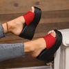Foreign trade large size thick bottom slope heel cool slippers women's summer fashion versatile outer wear casual beach one-word slippers