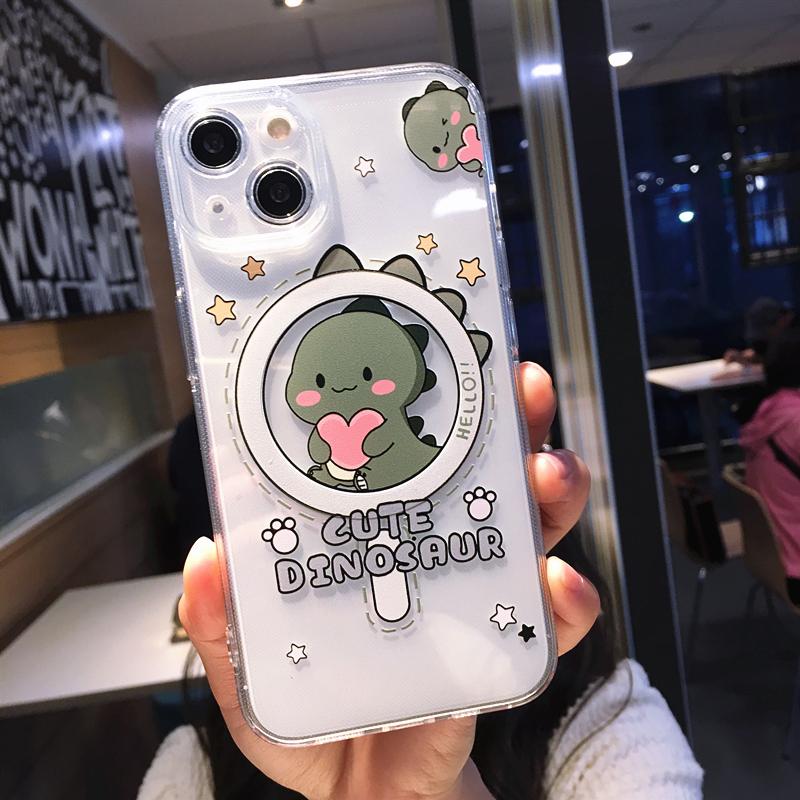Cute Cartoon Panda Dinosaur Magsafe Phone Case For iPhone 16 Pro Max 15 13 12 11 14 Plus Wireless Charging Magnetic Clear Cover