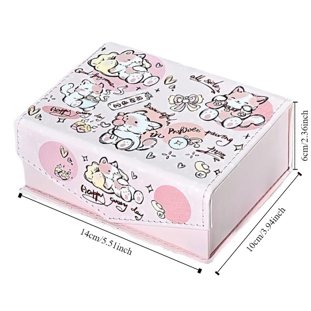 Creative PU Magnetic Storage Box Dustproof with Cover Card Storage Box Cute Pink Cat Snack Storage