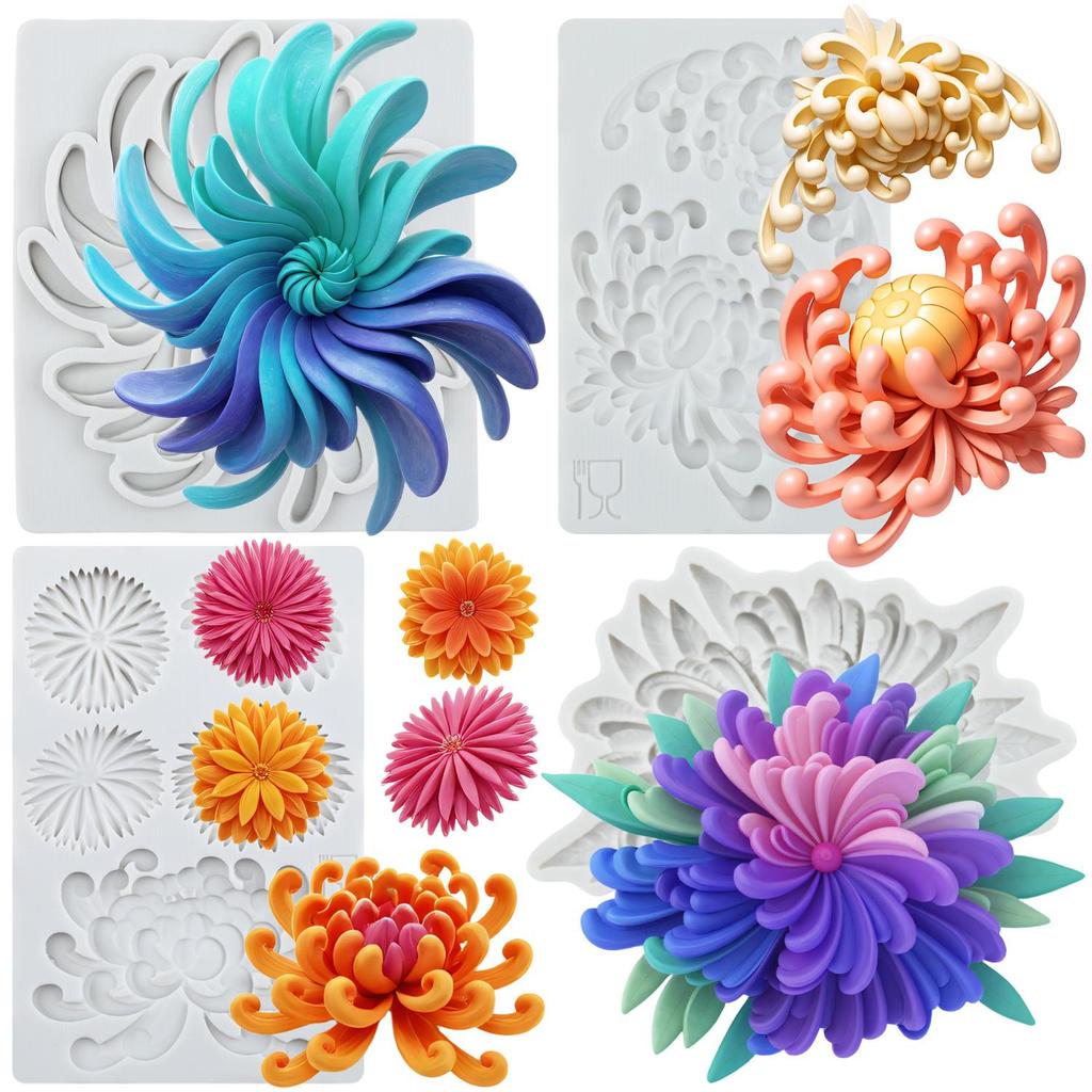 Chrysanthemum Silicone Mold Daisy Flower Fondant Molds Cake Decorating Tools Cupcake Topper Candy Sugar Craft Gum Paste Polymer Clay