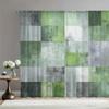 Green Gray Mottled Block Print Curtains Set of 2 Rod Pocket Semi Sheer for Living Room Bedroom Decor