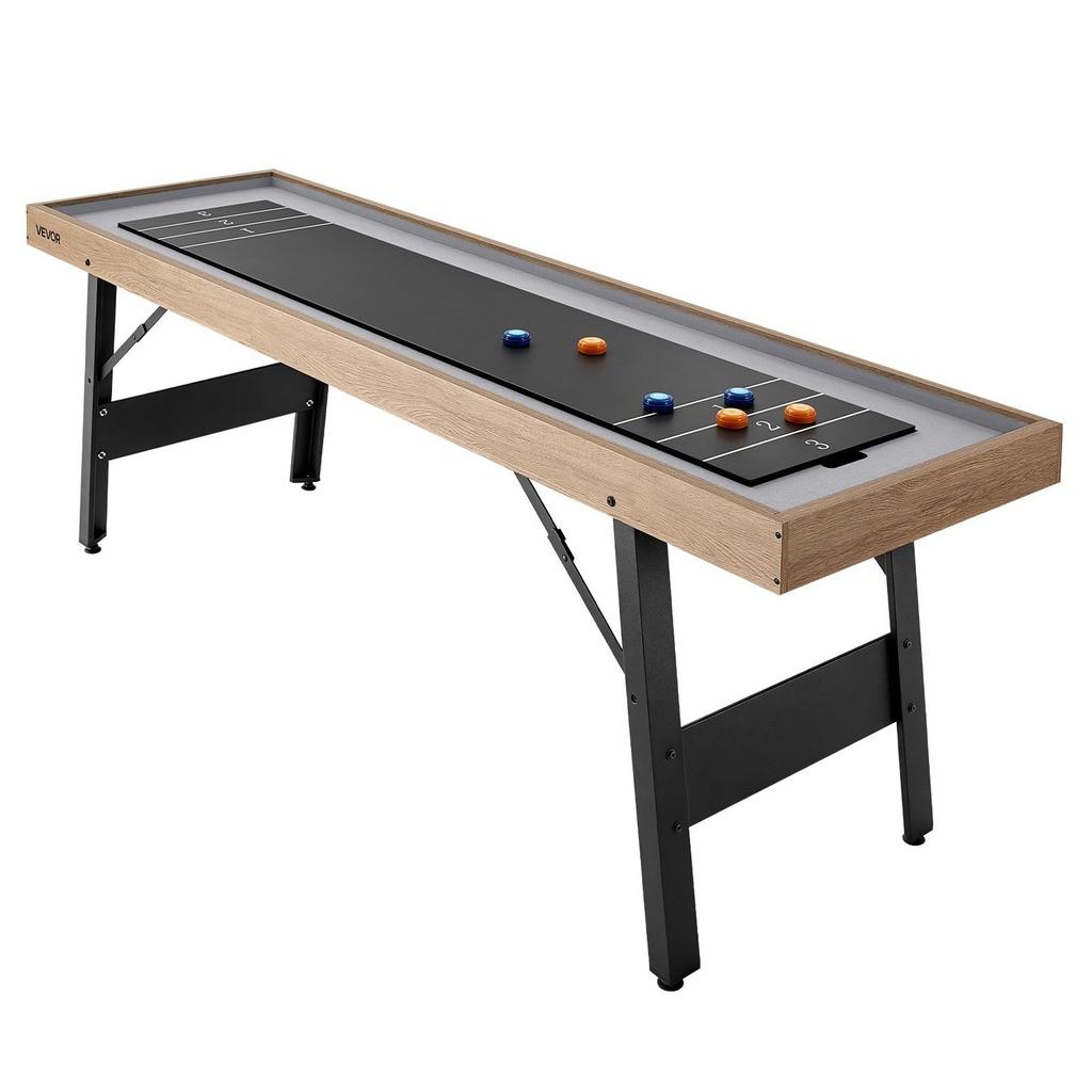 2,1m Shuffleboard Tisch, 2 in 1 Shuffleboard und Tisch-Curling Kombinationsspiel, Kompaktes Shuffle Board mit Glatter Oberfläche, Klappbare Beine, 8 Pucks, Einfach