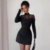 Long Sleeve Plus Size Black Sexy Lace Patchwork New In Dresses for Women Casual Mini Short Spring Autumn Dress