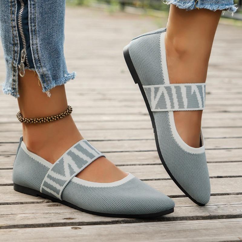 Strikkede fargeblokker Flate sko for kvinner Dressy Ballett Flats Uformelle stripete stropper Spissede tå Loafers Dame