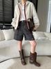 Sinan Retro British Plaid High-Waisted Wide-Leg Wool Shorts SN8521