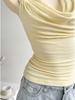 Haut bustier en maille texturée jaune pâle style européen et américain 2025 pour femmes, pour fêtes, rendez-vous et mariages