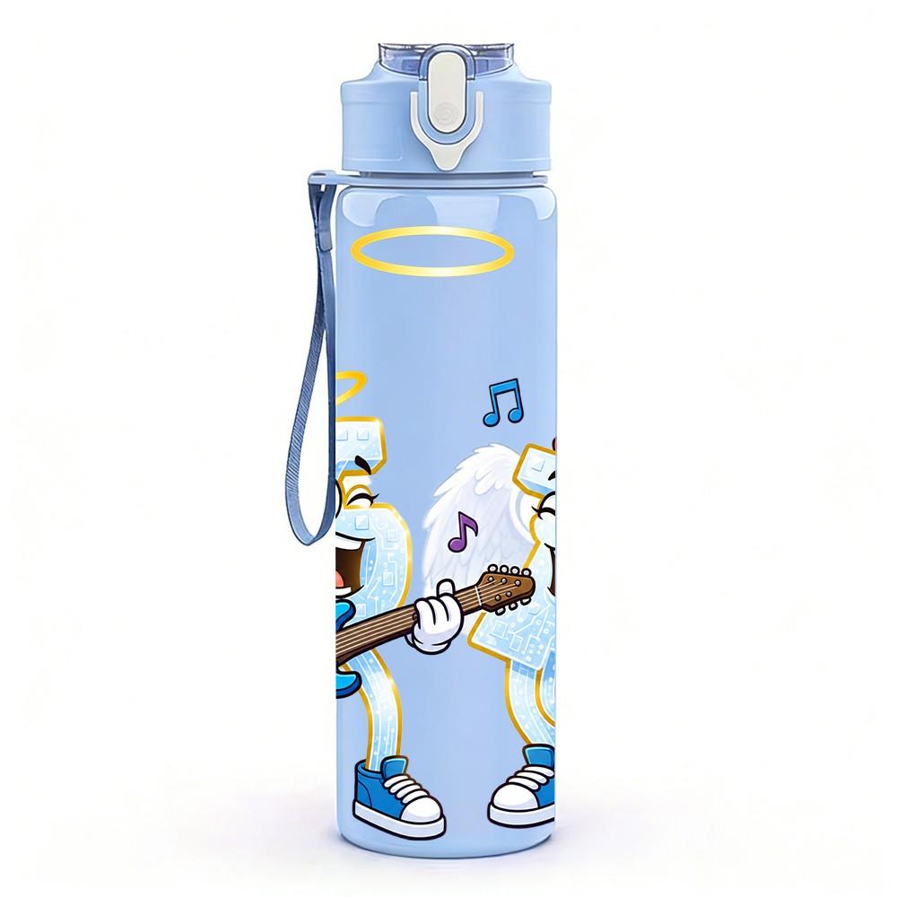 1PC Angel Wing Saint Pair Figure 750ml Color Plastic Sports Water Bottle Leakproof Flip Straw Lid Suitable for Sports Office Home Use