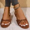 Fashion Buckle Design Open Toe Brown Sandal Women Fashion Square Sole Med Heel Sandals Woman Office Ladies Back Strap Sandalias Mujer