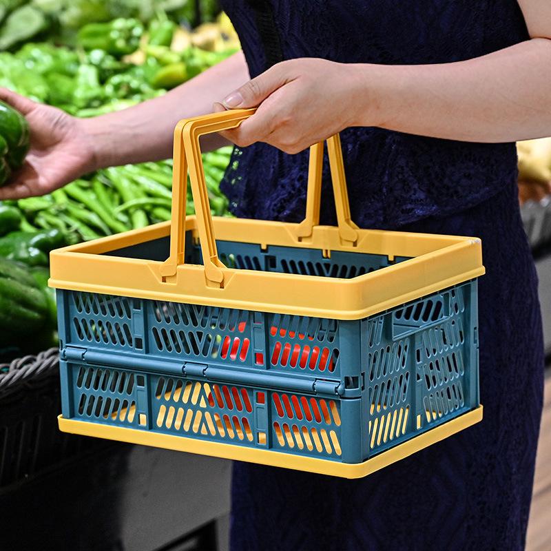 Grand Panier à Main Pliable en Plastique pour Shopping, Pique-niques & Collations