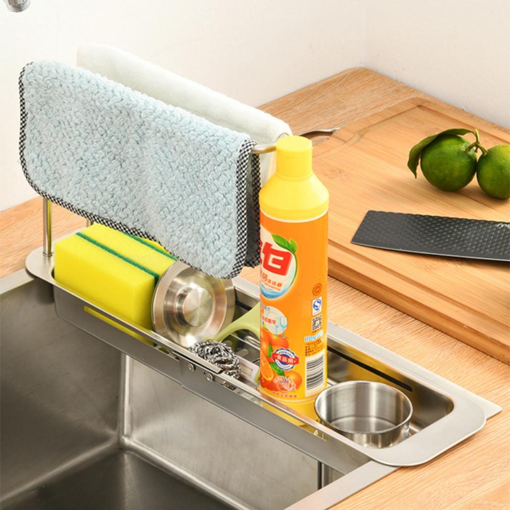 1 szt. Teleskopowy ociekacz, zlew kuchenny, ściereczki, gąbki do mycia naczyń, przechowywanie, wielofunkcyjna półka