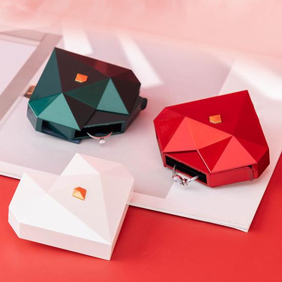 Heart Shaped Ring Gift Box with Soft Flannel Lining Polished Texture Automatic Opening Artistic Engagement Box Romantic Jewelry Storage Box