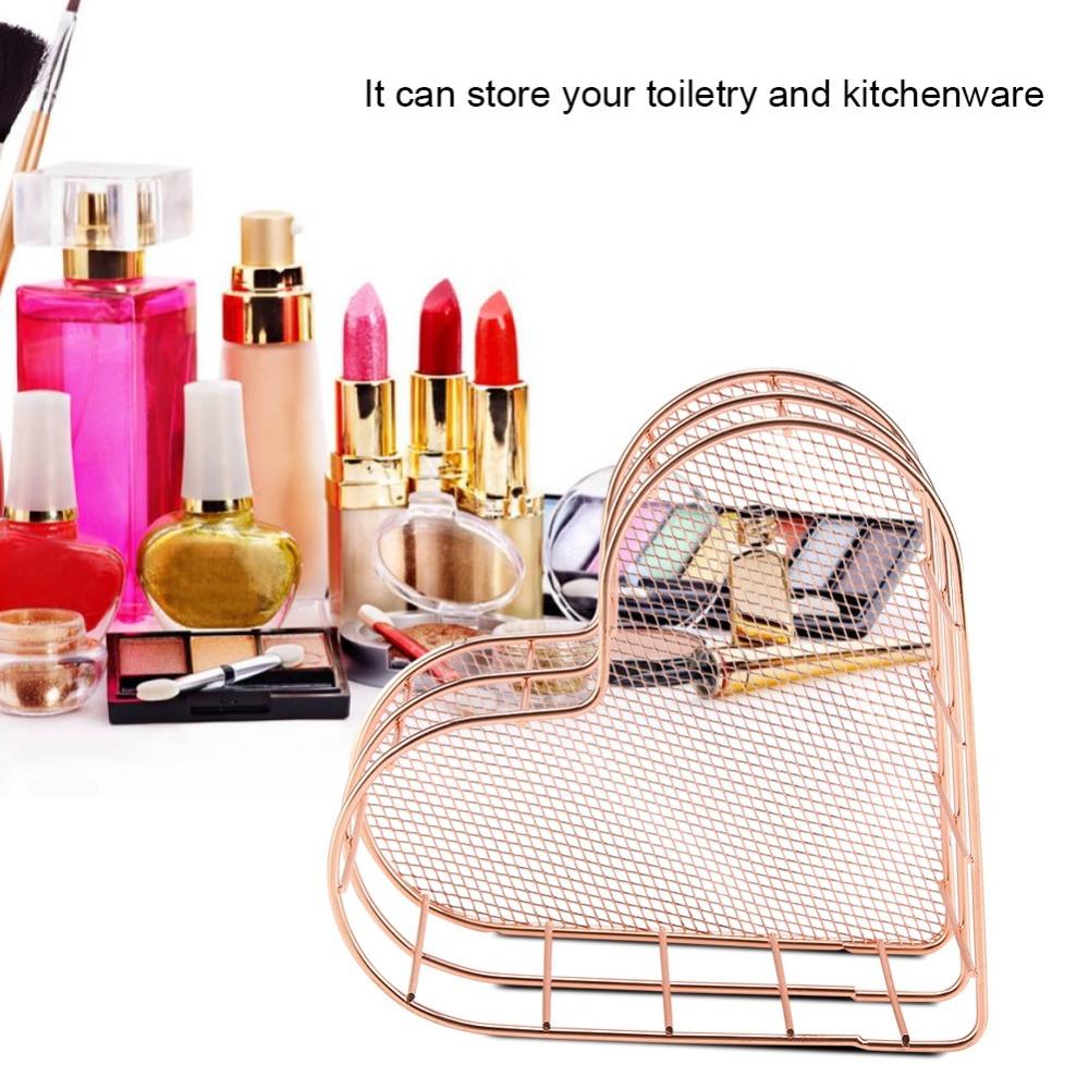 Rose Golden Heart Shape Storage Basket Heart Shaped Metal File Storage Basket  Household Use