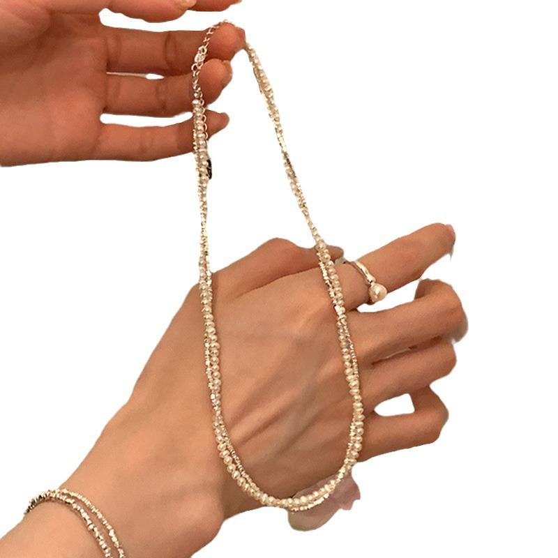 Double-Layer Silver Pearl Necklace: Retro, Versatile, Simple Clavicle Chain for Women