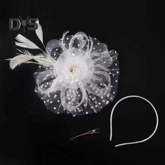 Retro Style Headdress Flowers Feathers Beads Decor Party Hair Hoop Dual-Purpose Hair Clip Band Hair Decoration