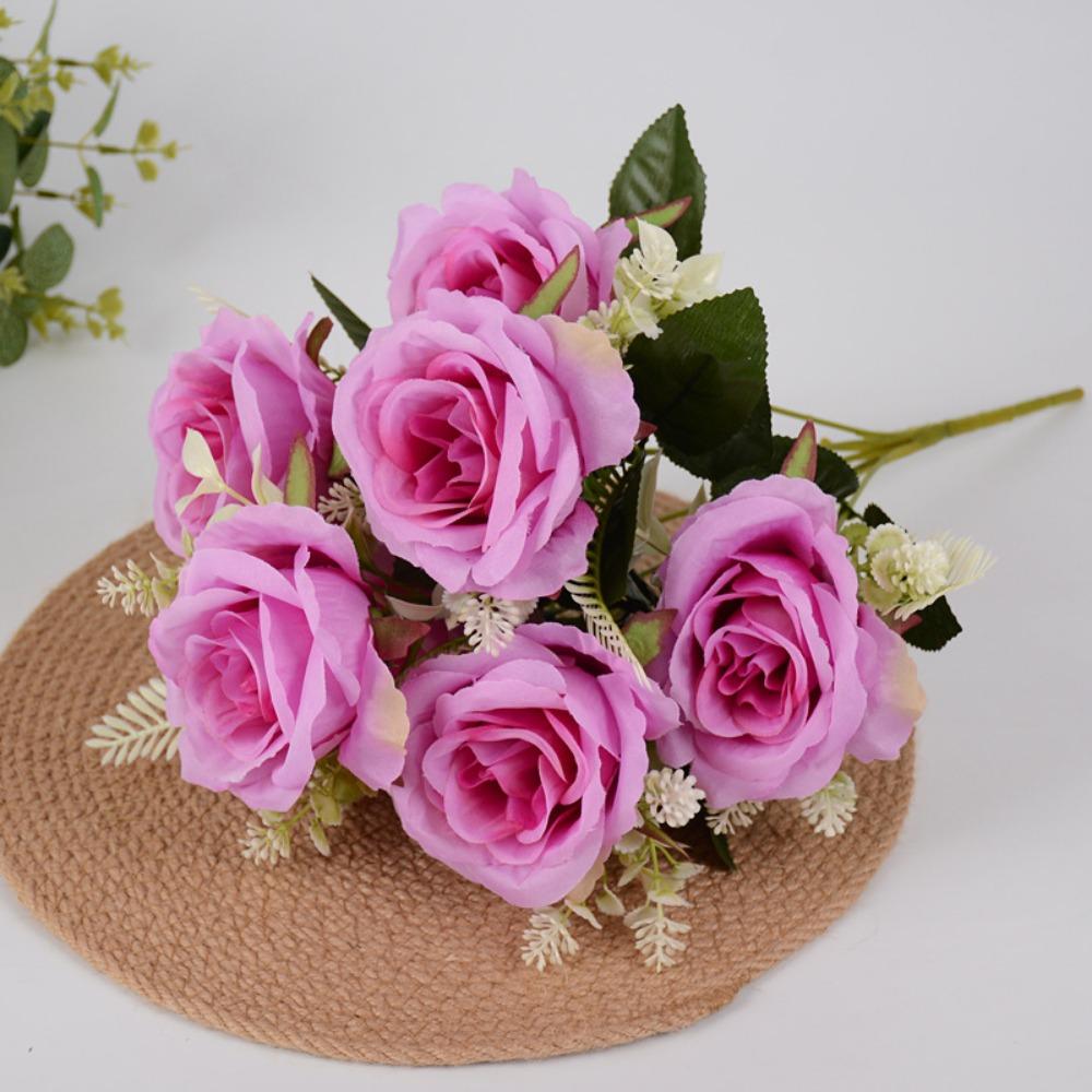 New 7 Heads Real Happy Flower 10 Colors Mini Natural Simulated Rose Photography Photo Gift Crystal Grass Bouquet Home Decorative