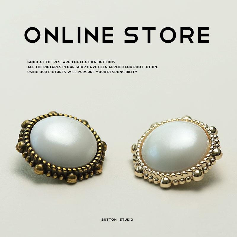 

Celebrity Style Pearl Metal Buttons Retro Blazer Double-Sided Leather Coat Decorative Buttons 2 #[Round Bead Curling Bronze] 17.5mm