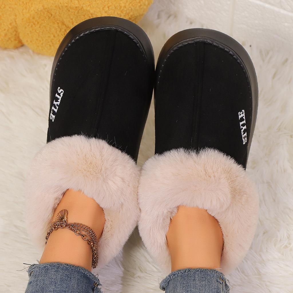 Cotton Slippers for Women, Autumn and Winter Home Slippers, Outdoor Anti-slip Cotton Shoes, Warm Plush Indoor Home Thick-soled Cotton Shoes