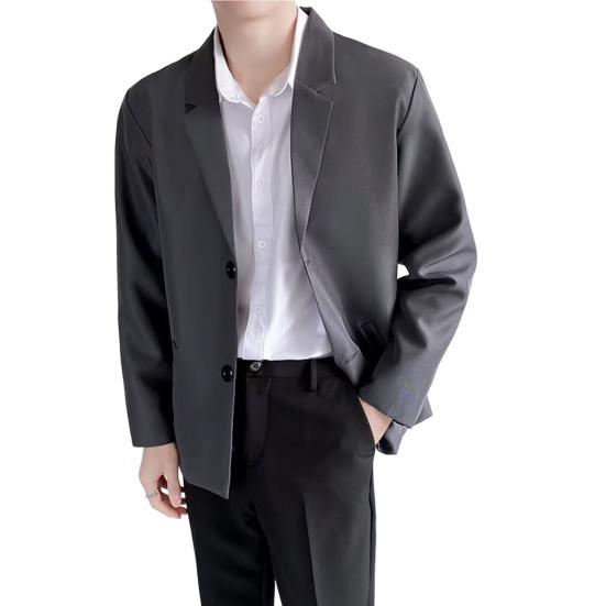 

Мужской пиджак, однобортный однобортный пиджак с отложным воротником, весенне-осенний свободный костюм, пальто, уличная одежда S темно-серого