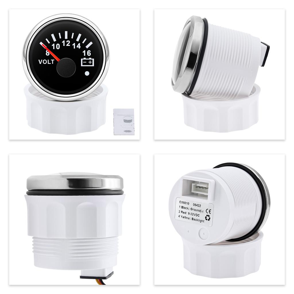 Waterproof IP67 52mm Voltmeter with Alarm Red Backlight 8~16V,18~32V Voltage for Automobile Car Marine Boat Yacht 12V24V Custom