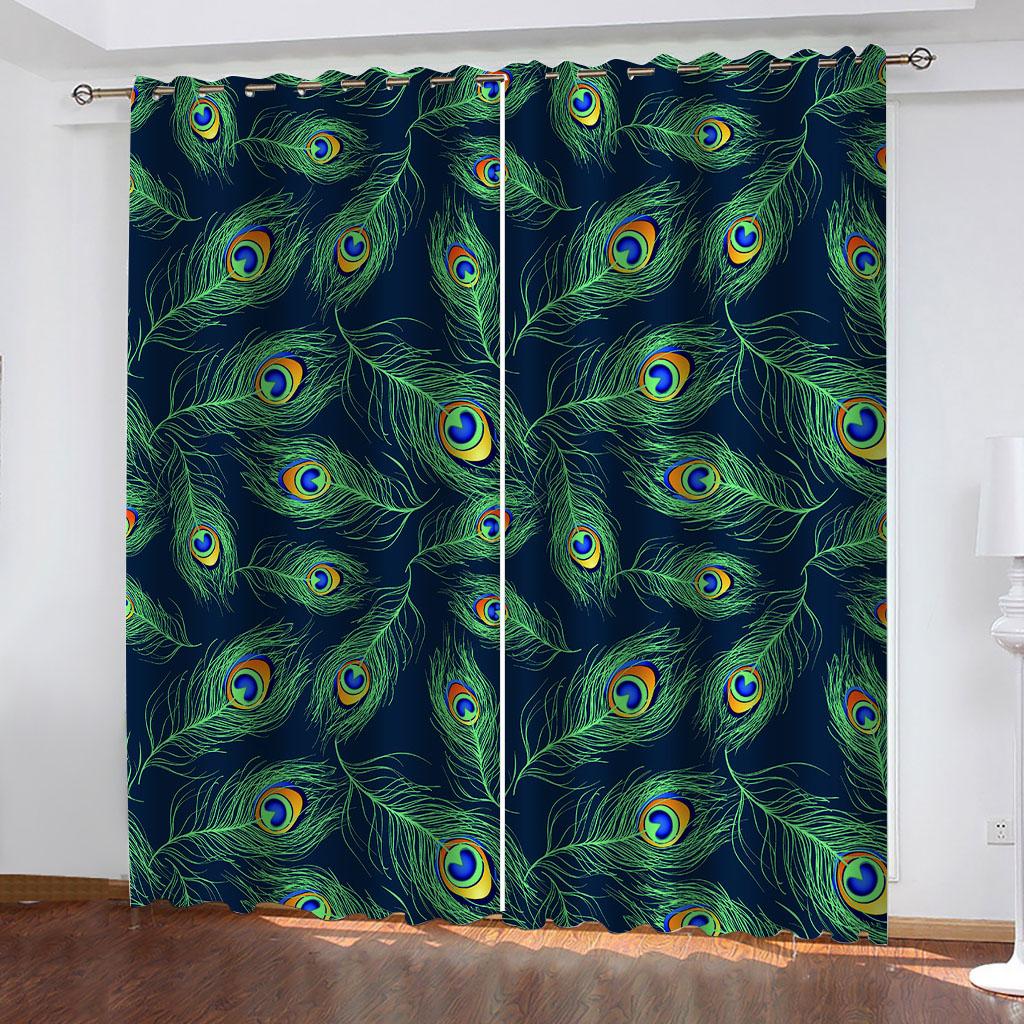 Curtain For Kids Room 3D Feather Print Bedroom Curtains Set, Curtains For Living Room Window Treatment Drapes 2 Pieces