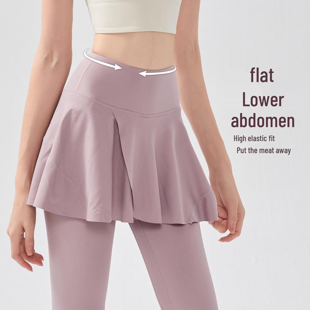 Damen High-Waist Yoga-Rockhose - Hüfthebend, schlankmachende Fitnesshose mit Rocksaum zum Laufen und für Sport