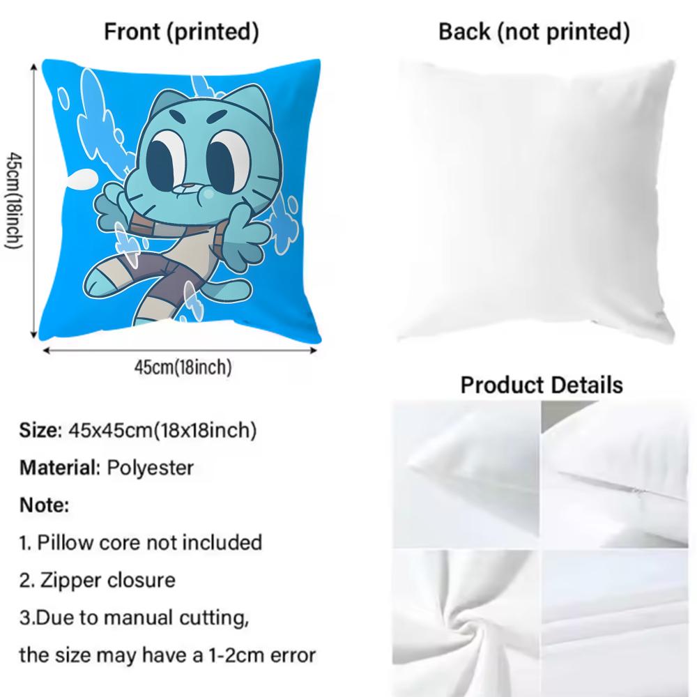 The Amazing World Of Gumball Cushion Cover Premium Comfort Reversible Pillow Cove -Two In One Design For Any Room & Car Interior