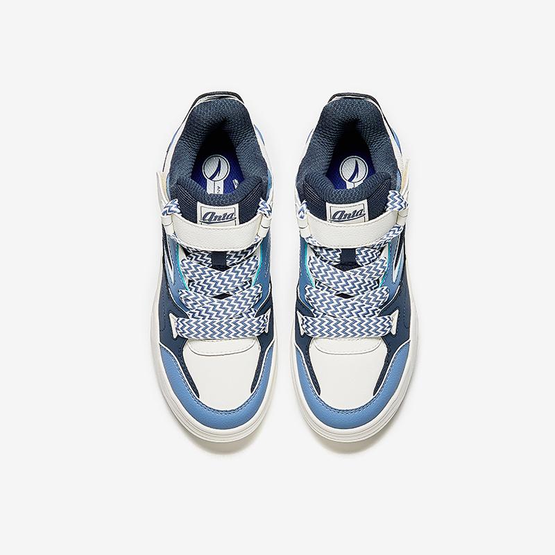 Anta Kids Synthetic Leather Fashion Versatile Non-Slip Wear-Resistant Mid-Top Kids Skate Shoes Kids Sneakers Blue White A12448004-3