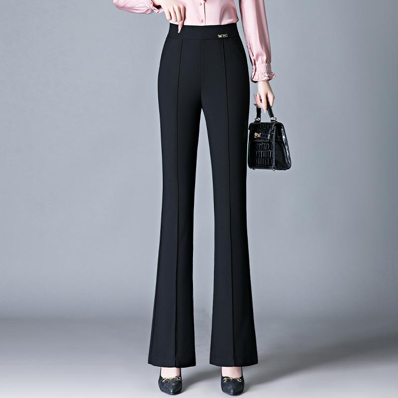 Women s High Waist Flare Pants Relaxed Fit Commuter Style Micro Stretch Suit Trousers With Side Pockets S
