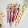 10Pcs Crystal Flowers-Themed Retractable Ballpoint Pens - Multicolor Soft Grip Pens with Random Crystal Flowers Designs, Fine Point, Ideal for Student