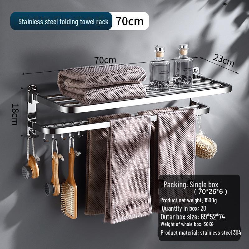 304 Stal nierdzewna składany wieszak na ręczniki łazienkowe - wielofunkcyjny organizer do przechowywania bez dziurkowania
