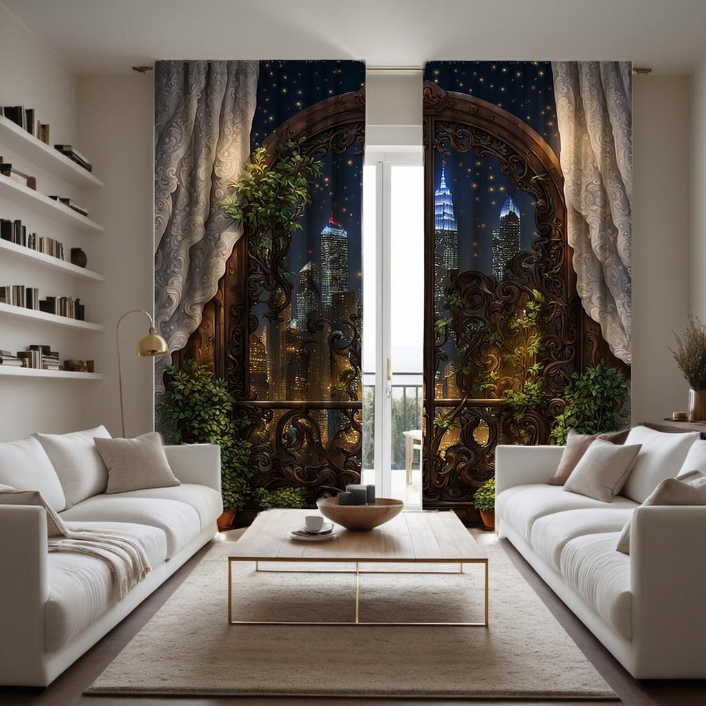 2 pieces of HD digital black European night curtain home decoration style decoration living room bedroom wear rod curtain effect