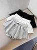 Gray High-Waist A-Line Fluffy Mini Skirt with Drawstring - Women's Spring/Summer Versatile Skirt Pants