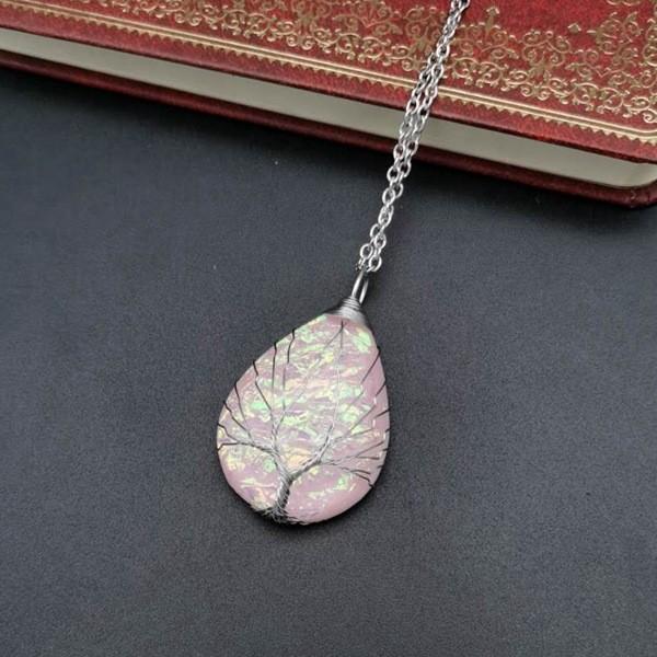 Vintage Handmade Copper Wire Water Drop Necklace Pendant With Wave Pattern For Women