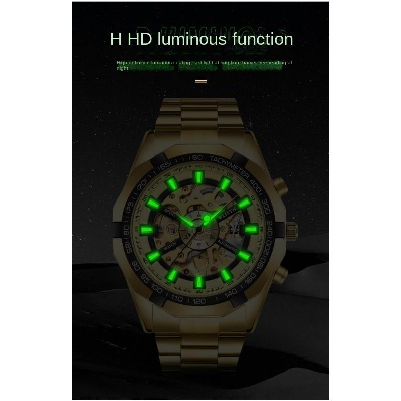 Top Brand Large Dial Sports Automatic Mechanical Watch Waterproof Luminous Hollow Fashion Men's Watch